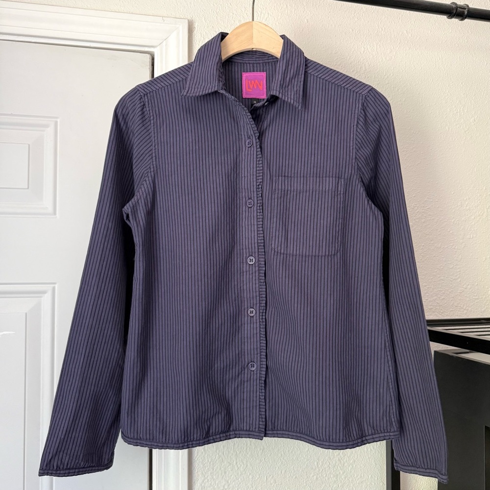 LWN navy indigo striped long sleeve‎ button up shirt